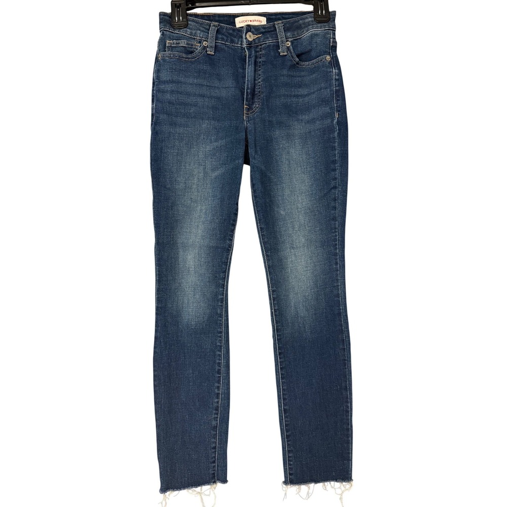 Lucky Brand Womens Mid Rise Skinny Jeans Raw Hem Distressed Blue Wash‎ 2 26